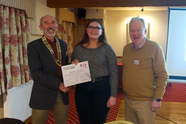 Jennifer Turner with President Hywel and Youth Services Chairman Dewi Roberts