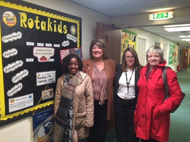 Hellen Ziribagwa, CEO of Pass it on Trust Uganda, Edith Sterrick, President of Prestwick Rotary Club, Roseanne Smith, Depute Head of Symington Primary School, Jean Inness, Chair of Pass it on Trust Uganda.