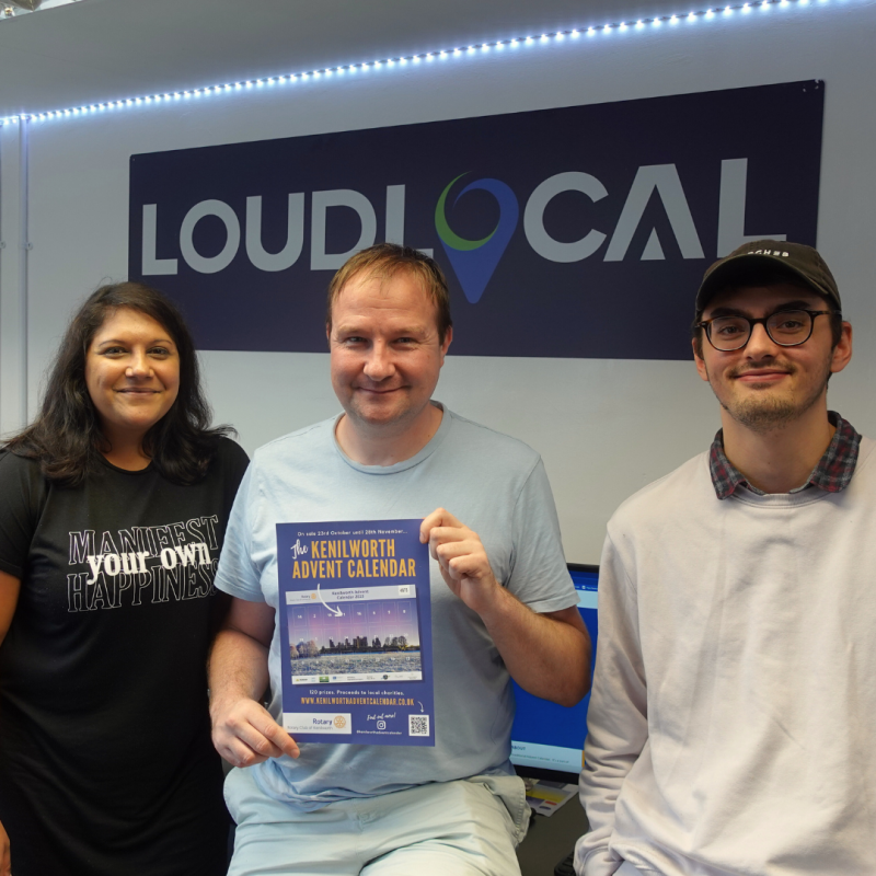 Priya Pandit, Leon Hidderley & Tony Tonks, the Loud Call team working on the Rotary Advent Calendar