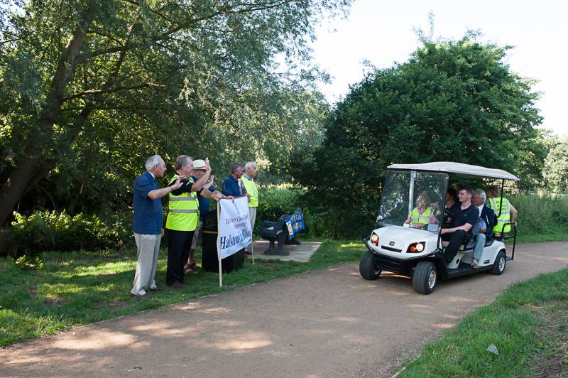 Member of Halstead Rotary club showing their support for Halstead entry in the Britain in Bloom competition.