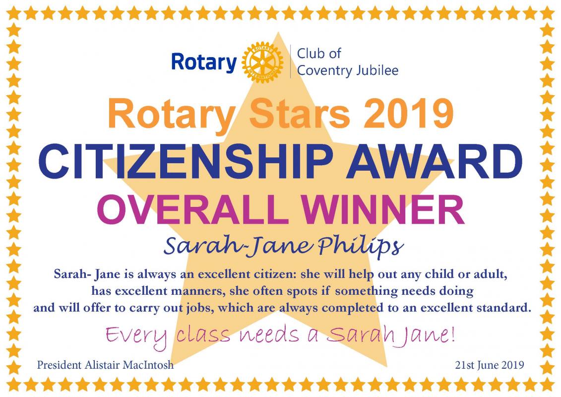 Rotary Stars Citizenship Award - Rotary Club of Coventry Jubilee