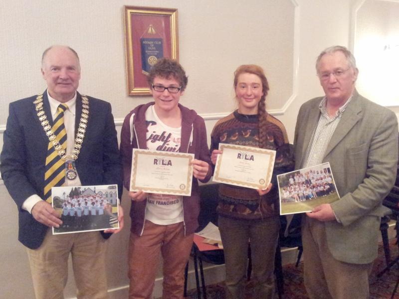President Bob presents RYLA students Marcus and Elinor with their certificates with Rtn Rick Amos, who arranged their sponsorship, in attendance