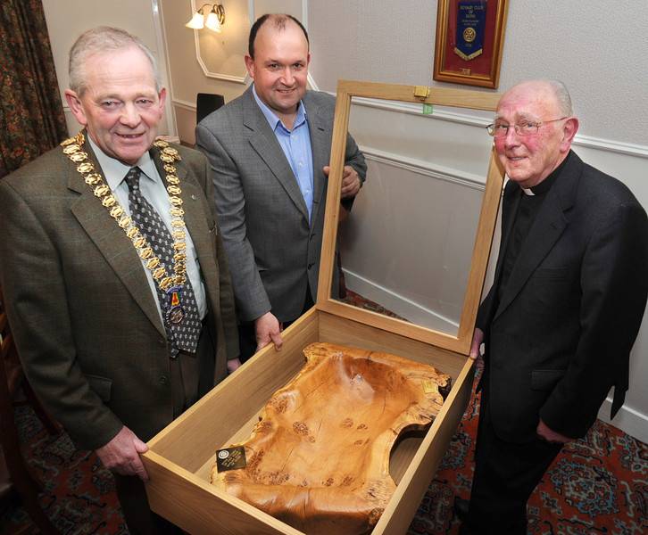 Citizen of the Year 2012 Donald Gaddes receives the trophy from 2011 winner Neil Redpath and 2012 Club President Robert Lamont