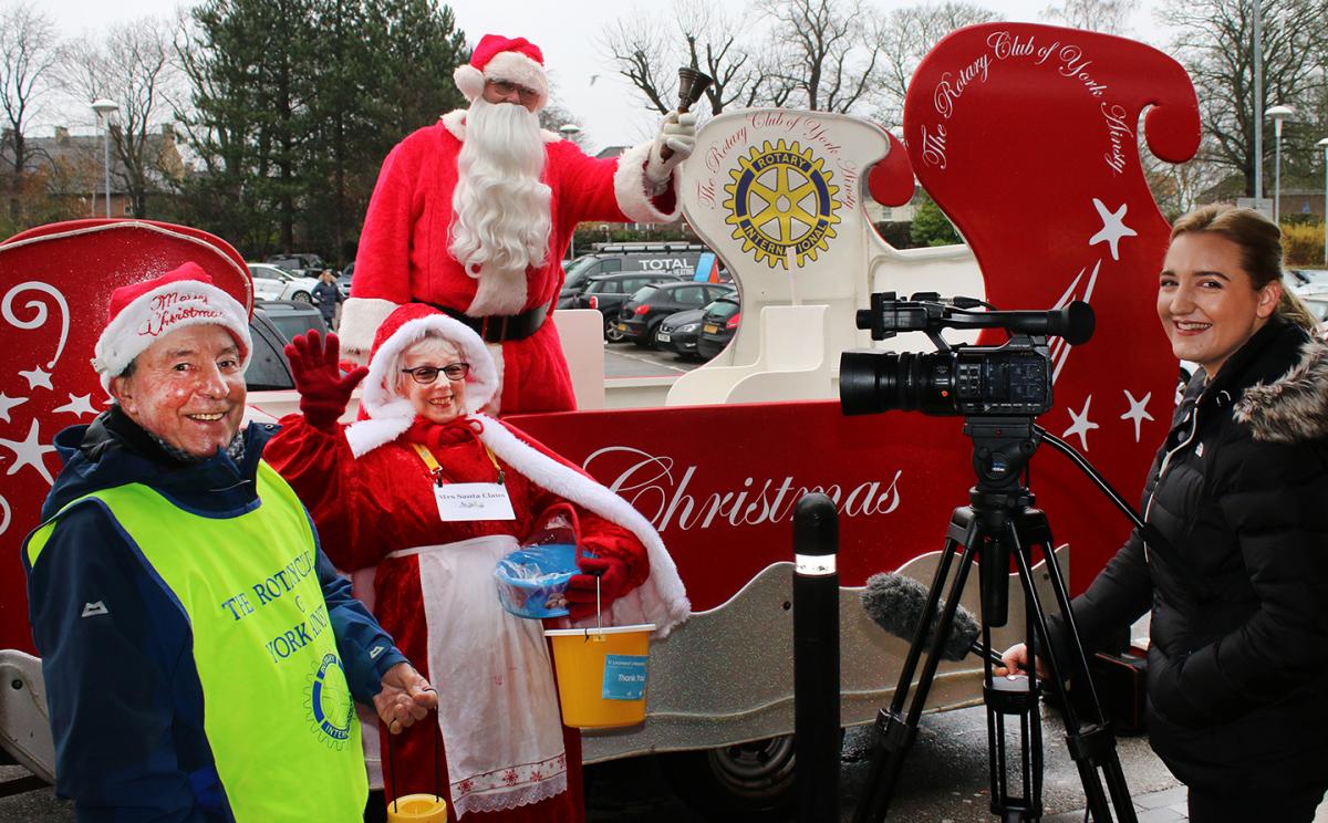 RYA Rotarian Issy Sanderson being interviewed by local That'sYork TV reporter Abbie Walker, with RYA Rotarian Clive Dawson in attendance.