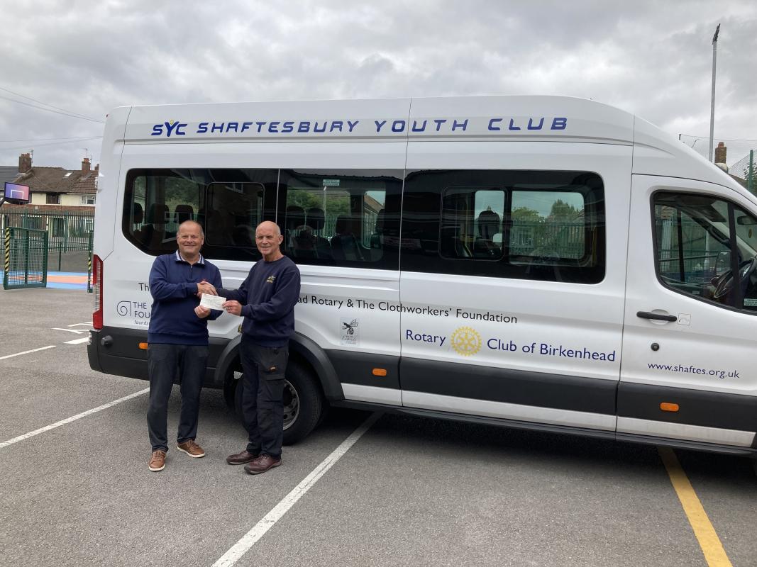 Birkenhead Rotary Club commemorated its 90th year in 2018-19- by launching an appeal to purchase a minibus for Shaftesbury Youth Club. Together with Foundation support and other donations, the Club was able to present £14,000.