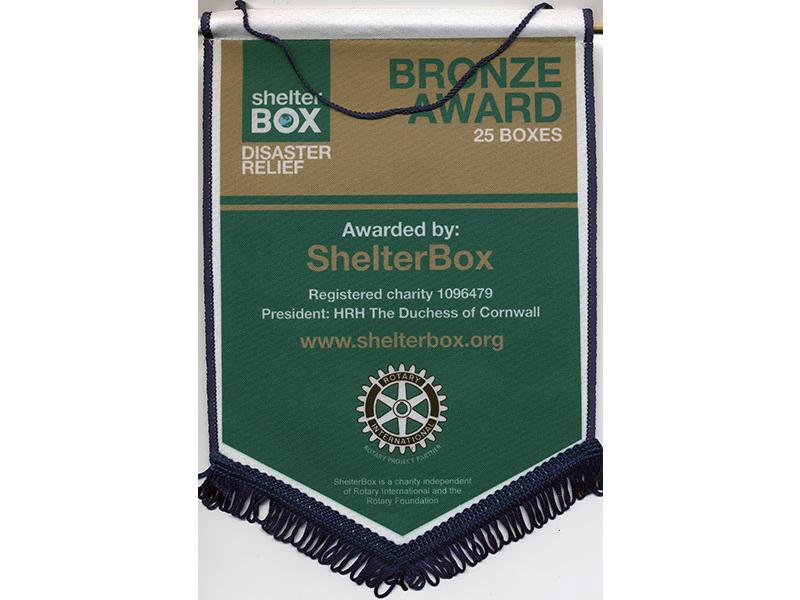 Outstanding achievement - Billericay Rotary club received a Bronze award.   We donated over £10,000 to fund 25 Shelter Boxes for international disaster relief.