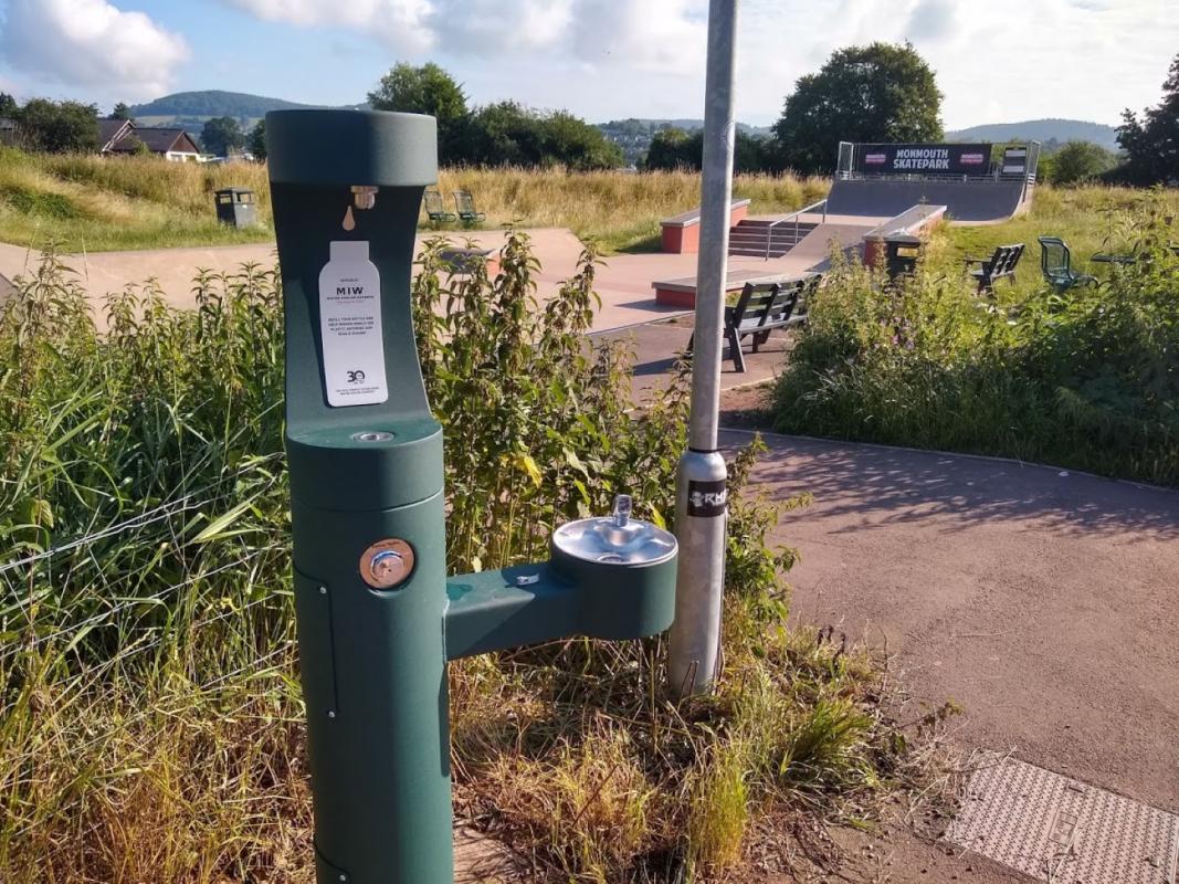The recently installed skatepark fountain