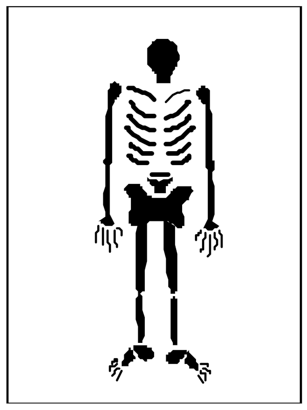 A drawing of a human skeleton in black on a white background.
