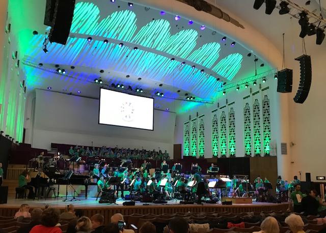 Pupils on stage of Philharmonic Hall