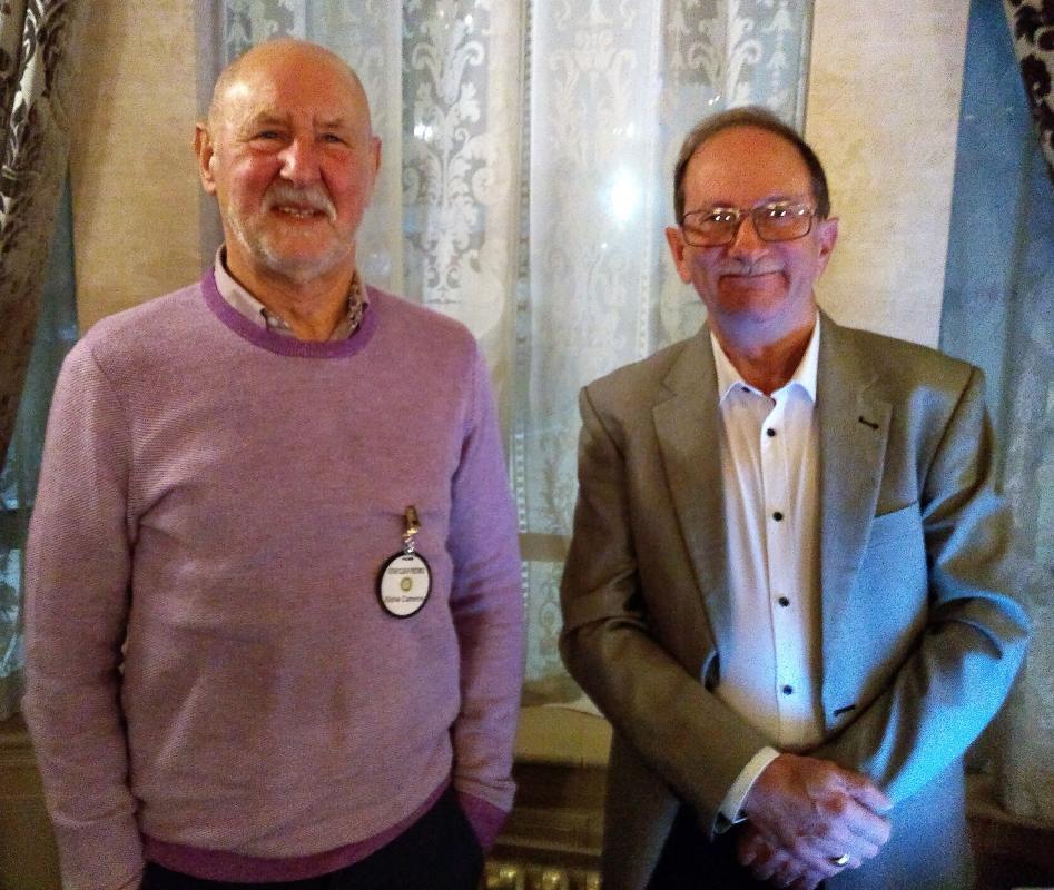 Rotarian Jim Bruce gave Bill a well-deserved vote of thanks for entertaining us so well. Bill Rogers is shown right with Richie Cameron left.