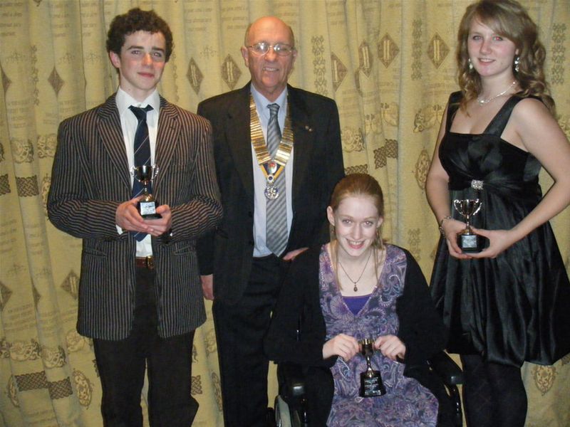 Young Achievers Awards 2008-09 - Young Achievers Tom Wardill, Abigail Banfield and Catherine Carpenter with President Mick Blackford of the Rotary Club of Burgess Hill and District