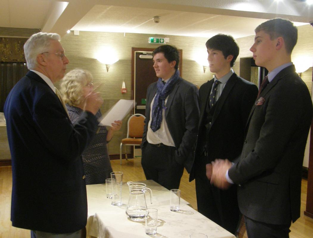 Youth Speaks - 2017's Youth Speaks team from St David's College. President Mike Clutton and teacher Ms Glenys Milner-Hughes prepping the team, which comprised (left to right) Jonathan Papp, David Johnson and Matthew Gillett