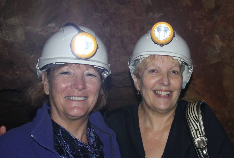Two of the Belles of Stainborough, Norma Goodlad and Angela Glover, turn cave women at Cresswell Crags.  Norma was not impressed with the large cave spiders !