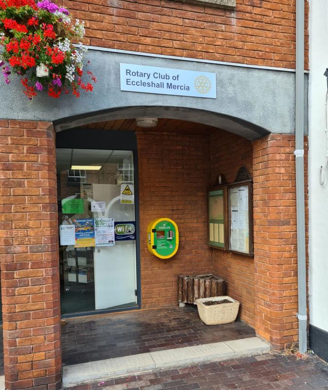 Defibrillator outside Eccleshall Community Library