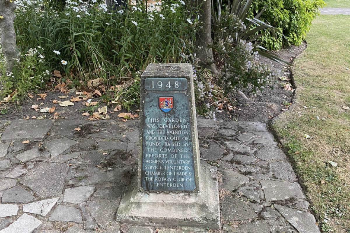 The commemorative stone at East Cross Gardens