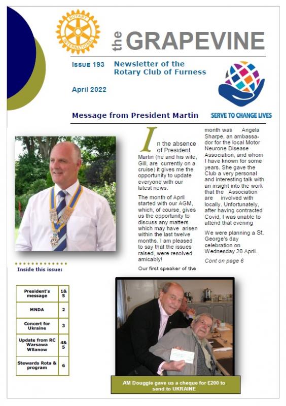 Front page of April 2022 newsletter
