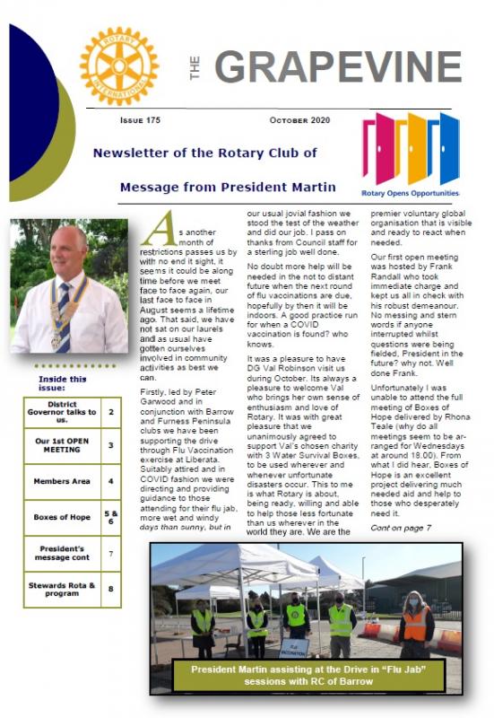 Front Page of October 2020 newsletter