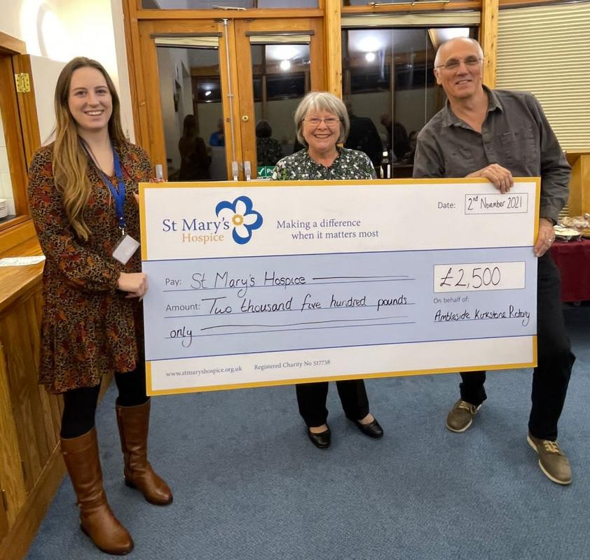 November 2021  - Presentation to Becky Brown Area Fundraiser for St Mary's Hospice