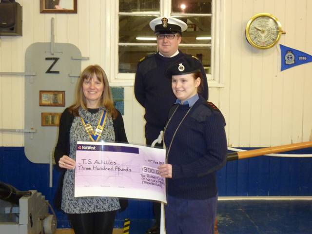Supporting Trowbridge Sea Cadets - President Caroline presenting a cheque to Trowbridge Sea Cadets