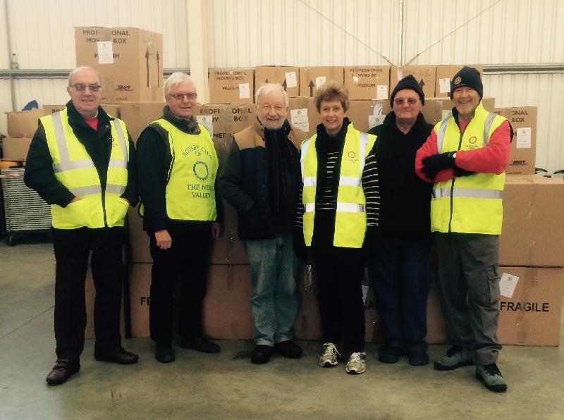 Ryde Rotary Club members with some of the Shoeboxes being transported from the Isle of Wight