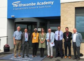 Ilfracombe R C Treasurer Rtn Nigel Vince; ilfracombe Academy Associate Member Deputy Head Steve Rogers; Ilfracombe R C President Pam Cox; ilfracombe Academy Associate Member, Principal Sharon Marshall; Rotarian Ian Stuart; Ilfracombe Academy Assistan