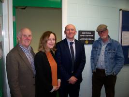 Pictured L-R are John Lindon, Public Relations Chairman of the Rotary Club of Rushen & Western Mann, Gemma Kneen and Keith Winstanley from Castle Rushen High School and Geoff McCann, President of Rushen & Western Mann