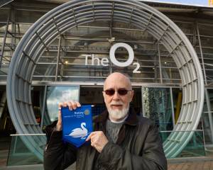 Club secretary David Lindsley climbs the O2 for Polio Plus