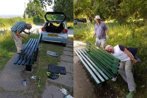 Members of the Club Paint Benches on Oswestry Racecourse!