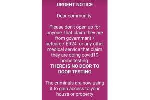 Beware Door-to-Door COVID-19 tester scammers.