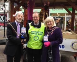 Mayor and Mayoress with Evan Gregg, Vice President of the Northampton Rotary Club, and Rotarians Michael Stead (left) and Michael Pearson (right) in tabards