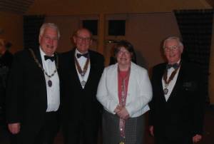 President Ron Whitaker with speaker Theresa Coffey MP and Woodbridge mayor Charles Notcutt OBE