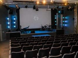 An auditorium fitted out with PA equipment and lighting using some of the funds raised by Rotary