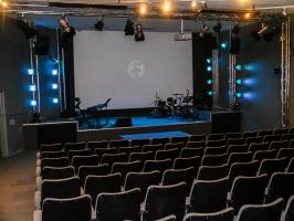 An auditorium fitted out with PA equipment and lighting using some of the funds raised by Rotary