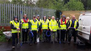 The Rotary team ready for the first clear up of the adopted section of the Weaver Navigation along Lock Street