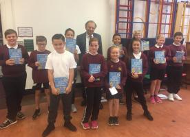 Alan presenting Dictionaries to pupils of Margaretting Primary School