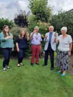 Left to right are Miriam Wardroper Hughes, Emma White, President Stan Jukes, Ted Clewley and Martgaret Clewley