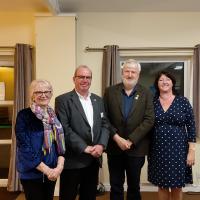 From left to right:
PP Celia Smallwood; DG Martin Bye; new member Phil Goddard; PE Sue Parker