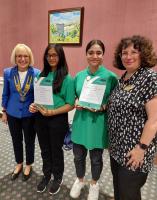President Tess, Farzana from One in a Million Free School,  Noor-ul-haya from Belle Vue Girls’ Academy and Rosemary their RYLA mentor.  Well done you two, you are both brilliant, a great achievement and we hope to see you again soon.