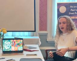 She told us about University when Covid hit. Late in her schooling she was confirmed to be Dyslexic. This has shaped her approach to work preferring visuals to the written word. Her work is a talking point not bound by descriptive words.