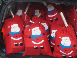 Sacks ready for Santa to deliver. 