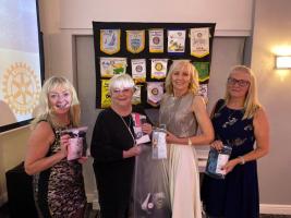 Presentation of underwear to Sharman Birtles, deputy Lord Lieutenant of Greater Manchester at the Club's Charter Night in October.  The photo shows left to right: Rotarian Jan Jackson, Sharman Birtles, Rotarian Julia Taylor and Rotarian Judi Kelly. 