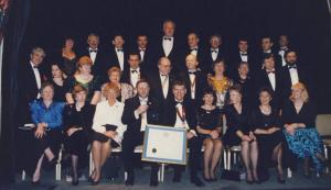 The Club assembled on the stage of the Pack Horse Hotel, Bolton (Now closed)