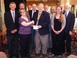 Photo; Front Row. Claire Richardson receives a cheque from Pres. Elect Ross Davis, Hannah Caller
Rear Left - Right. David Harrison, Hon Treasurer, Bruce Wood, Mike Enderby, Albert Horton, Peter English, Mo Sharma, Mike Calvert, Alan Burdass Hon Sec.