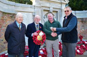 Secretary Neil Guttridge, President David Blundell, Chairman or Royal British Legion Royston Branch Chris Murphy, and (presenting cheque) David Smyth, Treasurer 