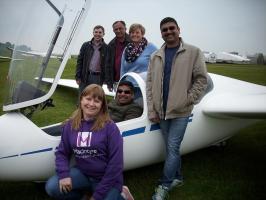 Looking remarkably relaxed before their flights are – Ross Tomlin, Indra Patel, Sally Firth, Donna White (MacIntyre), Mukesh Kumar (seated) and Vivek Suman.