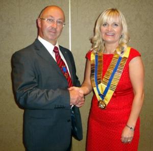 Llanelli Rotary Club Handover Dinner at the Stradey Park Hotel, Llanelli. Paul Silcox hands over the chain of office to the new club president Melanie Carroll-Cliffe.