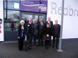 RIBI Dennis Spiller visits the library along with DG Carol Reilly, District Community Chair Ted Clewley; Club President Ron Ashley and representatives of Staffordshire County Council on the occasion of the opening after being taken over by the lcub.
