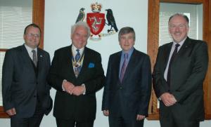 L-R President Elect Bob Dowty, President Sam Alder, Minister Phil Gawne, Rotarian Kevin Kneen