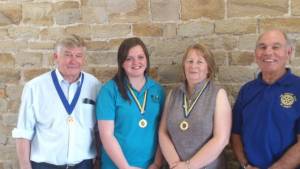 From L to R: Past-President Steve Scott, Jessica, RYLA Mentor Sue Leach (Helmsley RC), Rtn Trevor Mitchell (Youth Opportunities Chairman)