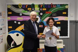 Jim Clark essay competition winner Kara Bingham from Low Port Primary School, Linlithgow